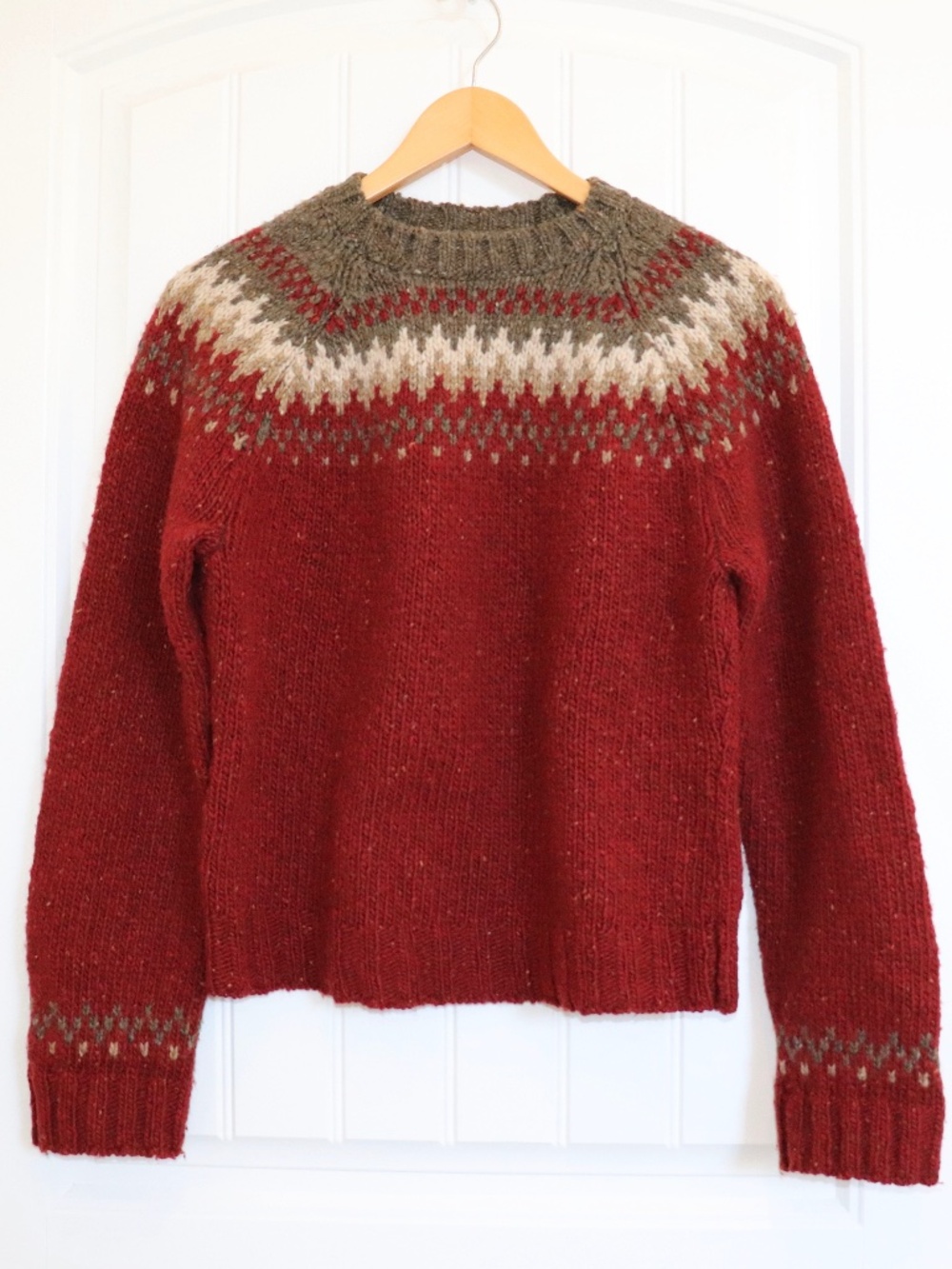 Abercrombie Fitch Nordic Fair Isle Wool Knit Sweater Size L Burgundy Vintage